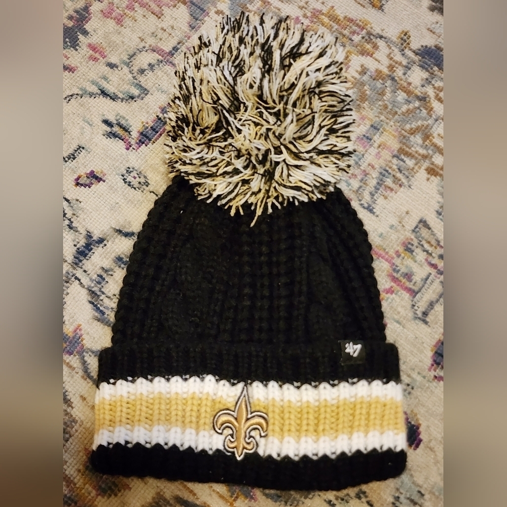 47 Saints Football Black and Gold Knit Beanie with Pom, One Size